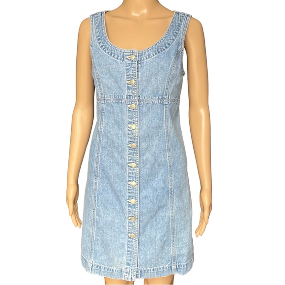Vintage 90s GAP Denim Button Front Dress Cotton A-Line - Picture 2 of 7